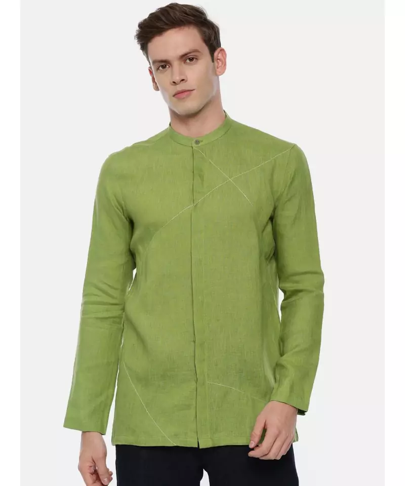 Green Linen Short Kurta