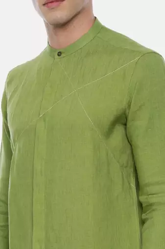 Green Linen Short Kurta