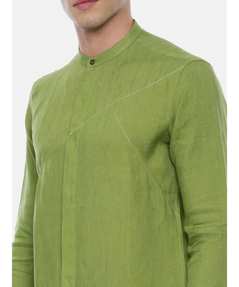 Green Linen Short Kurta
