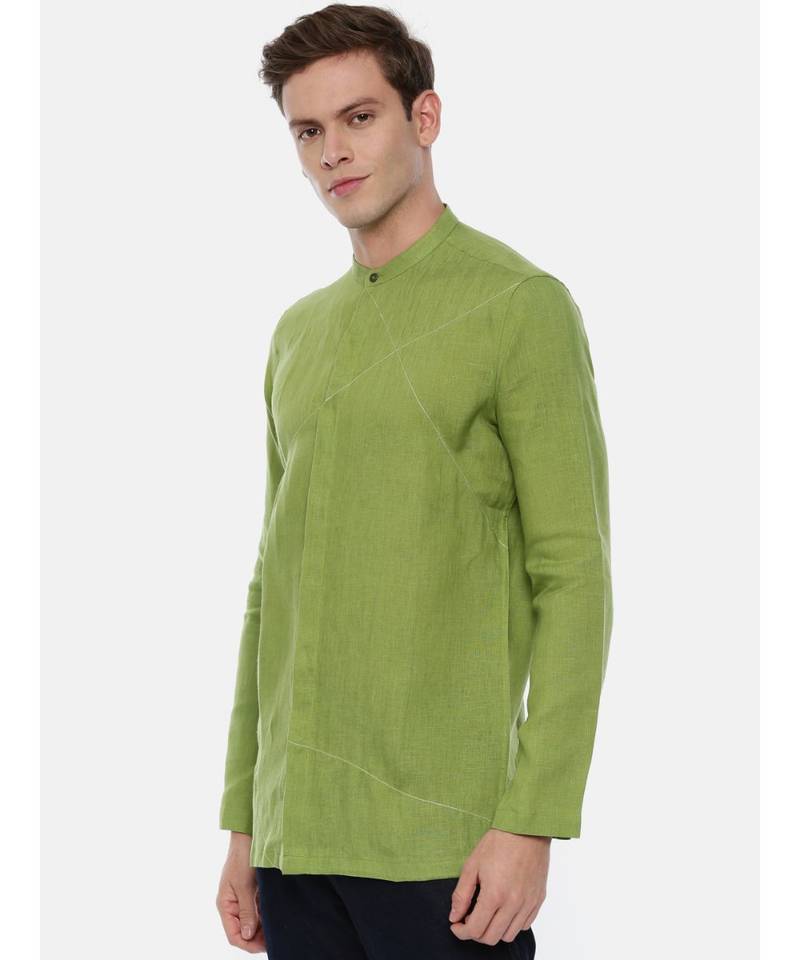 Green Linen Short Kurta