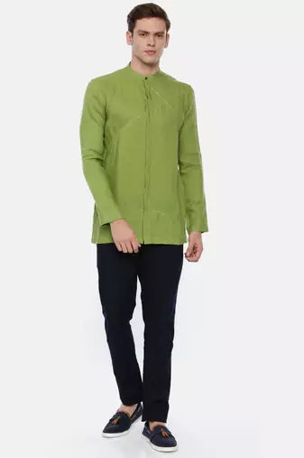 Green Linen Short Kurta