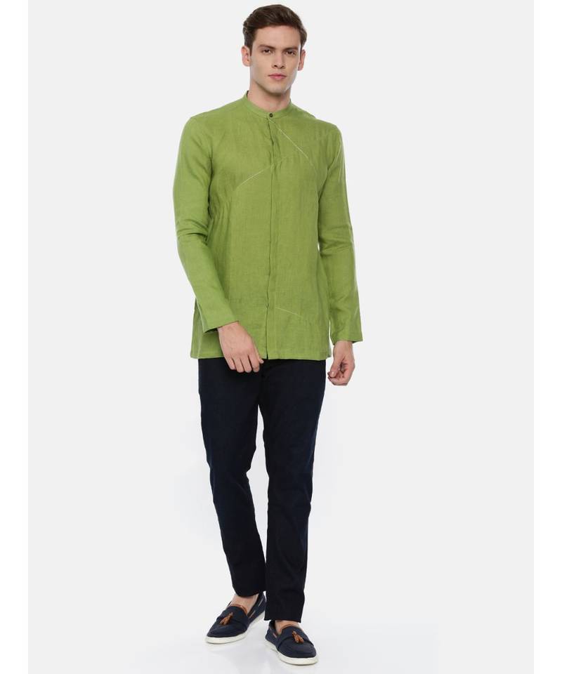 Green Linen Short Kurta