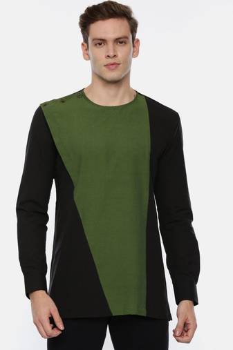 Green Black Cotton Short Kurta