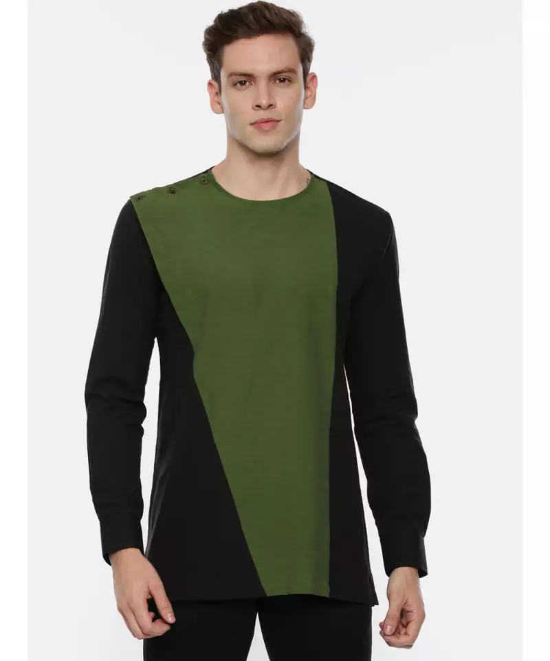 Green Black Cotton Short Kurta