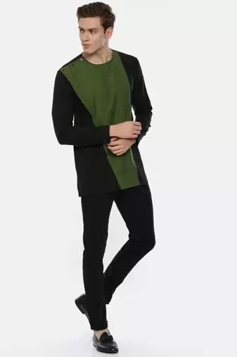 Green Black Cotton Short Kurta