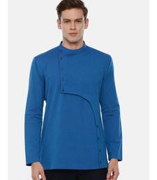 Blue Cotton Cut Away Short Kurta