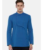 Blue Cotton Cut Away Short Kurta