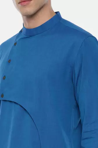 Blue Cotton Cut Away Short Kurta