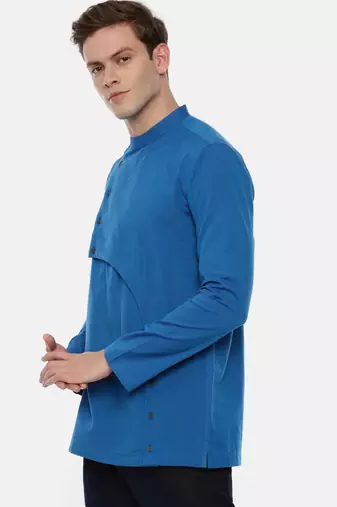 Blue Cotton Cut Away Short Kurta