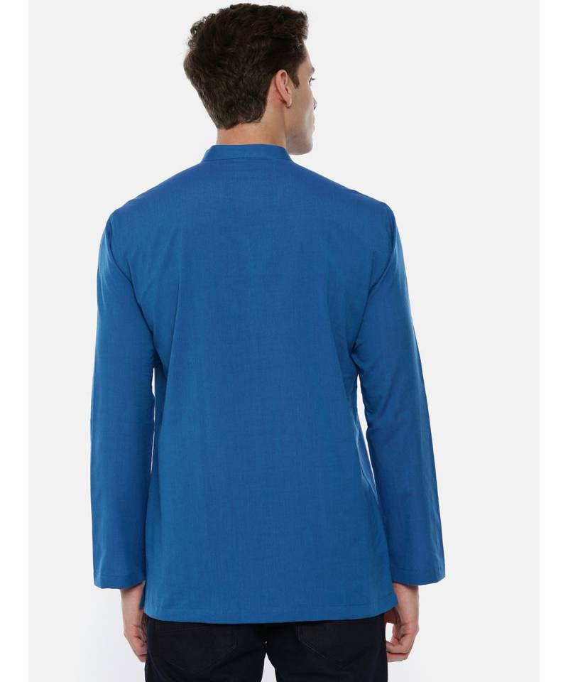 Blue Cotton Cut Away Short Kurta