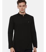 Black Cotton Cut Away Short Kurta
