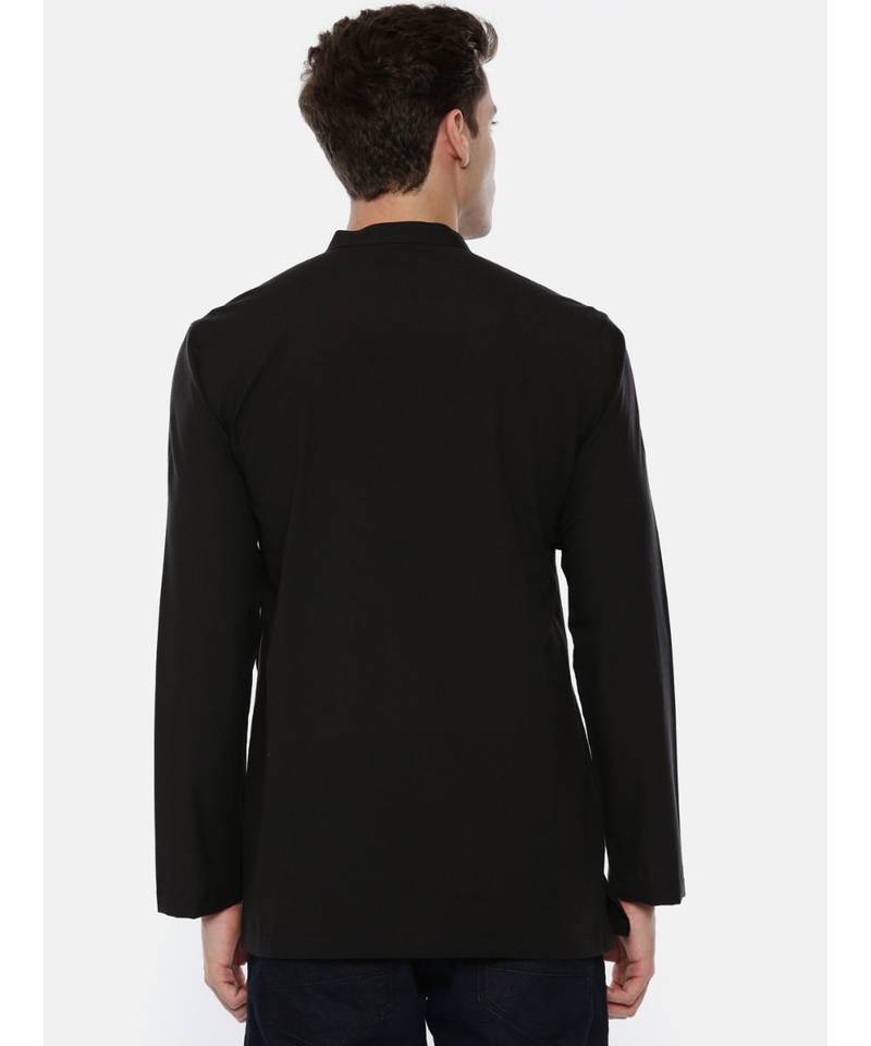 Black Cotton Cut Away Short Kurta
