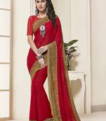Women Red Georgette Printed Designer saree with blouse