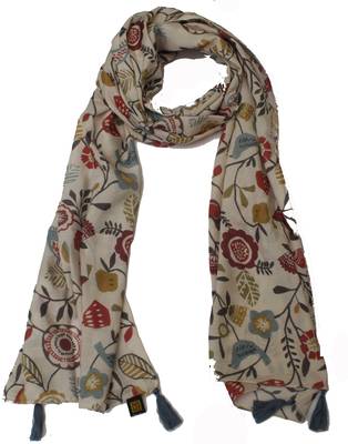 DesiButik Beautiful Cream Muslin Fabric Digitally Printed Scarf 1