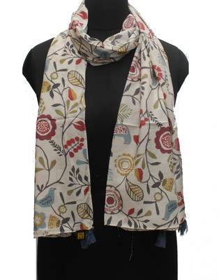 DesiButik Beautiful Cream Muslin Fabric Digitally Printed Scarf 2