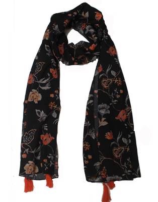 DesiButik Pleasing Black Muslin Fabric Digitally Printed Scarf 1