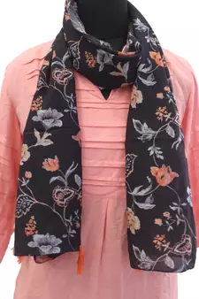 DesiButik Pleasing Black Muslin Fabric Digitally Printed Scarf