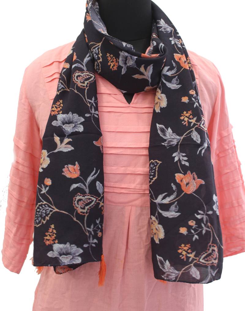 DesiButik Pleasing Black Muslin Fabric Digitally Printed Scarf