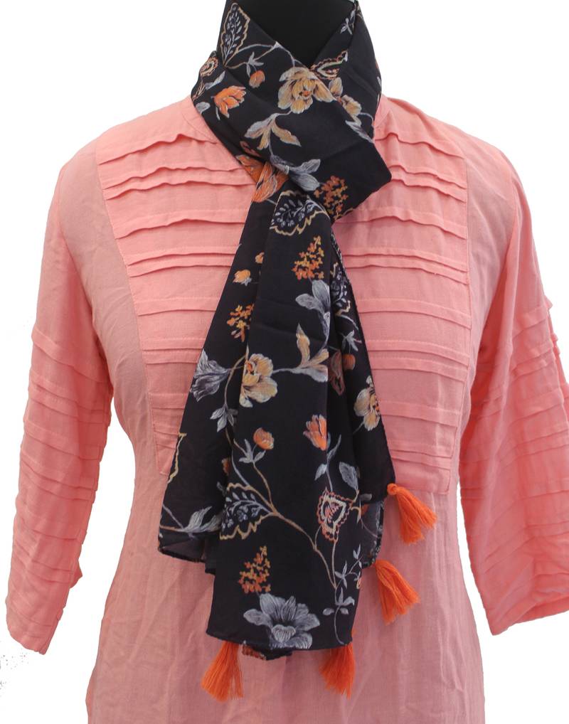 DesiButik Pleasing Black Muslin Fabric Digitally Printed Scarf