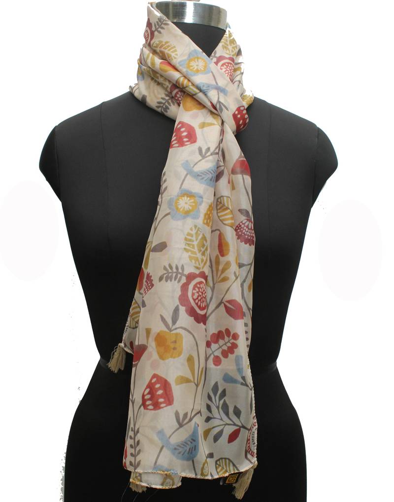 DesiButik Lovely Cream Modal Satin Fabric Digitally Printed Scarf
