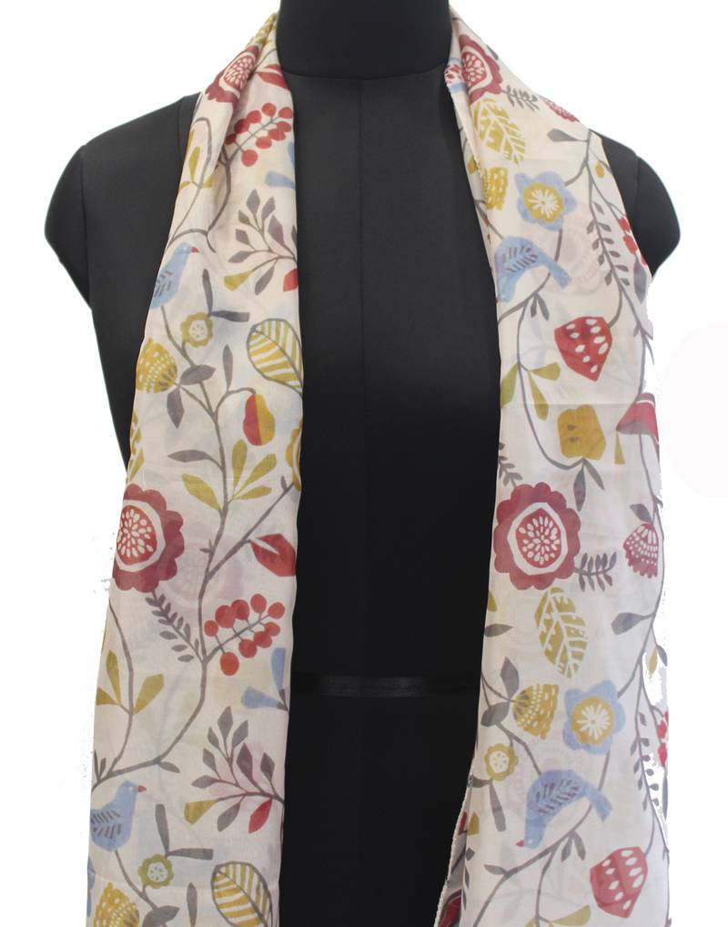 DesiButik Lovely Cream Modal Satin Fabric Digitally Printed Scarf