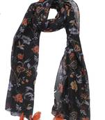 DesiButik Glamorous Black Modal Satin Fabric Digitally Printed Scarf