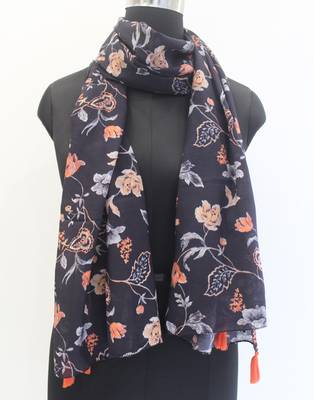 DesiButik Glamorous Black Modal Satin Fabric Digitally Printed Scarf 2