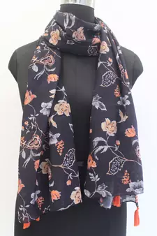 DesiButik Glamorous Black Modal Satin Fabric Digitally Printed Scarf