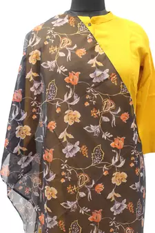 DesiButik Glamorous Black Modal Satin Fabric Digitally Printed Scarf