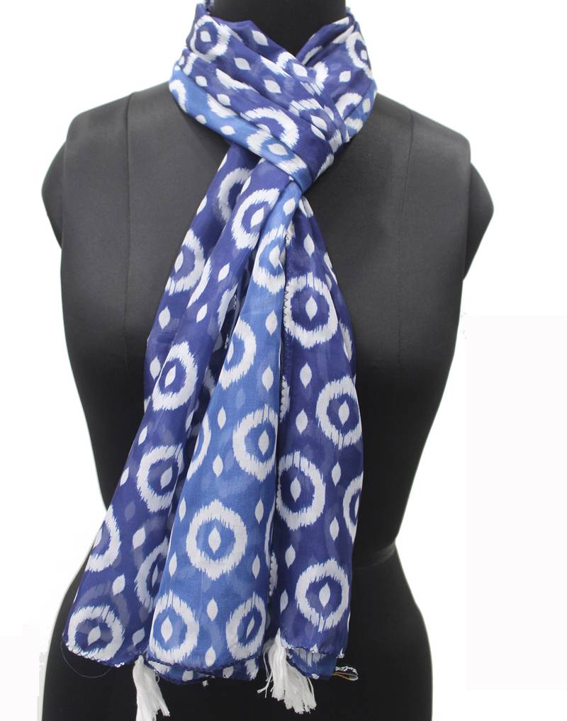 DesiButik Lavishing Blue  Modal Satin Fabric Digitally Printed Scarf