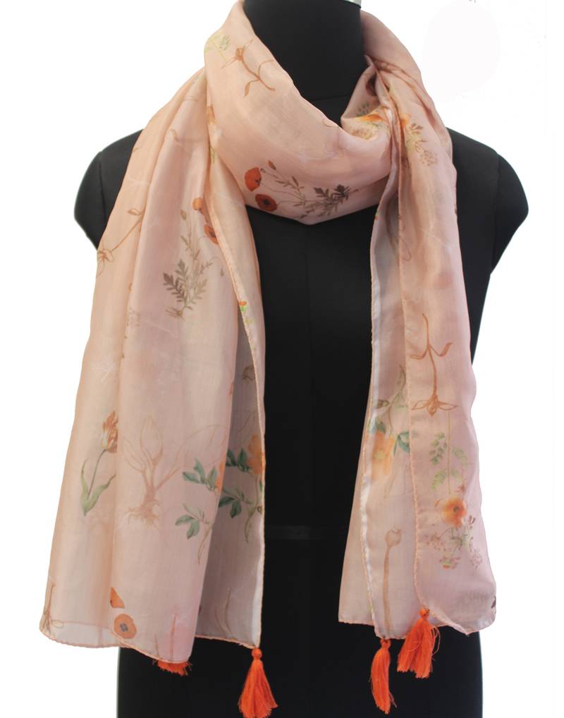DesiButik Pleasing Peach  Modal Satin Fabric Digitally Printed Scarf