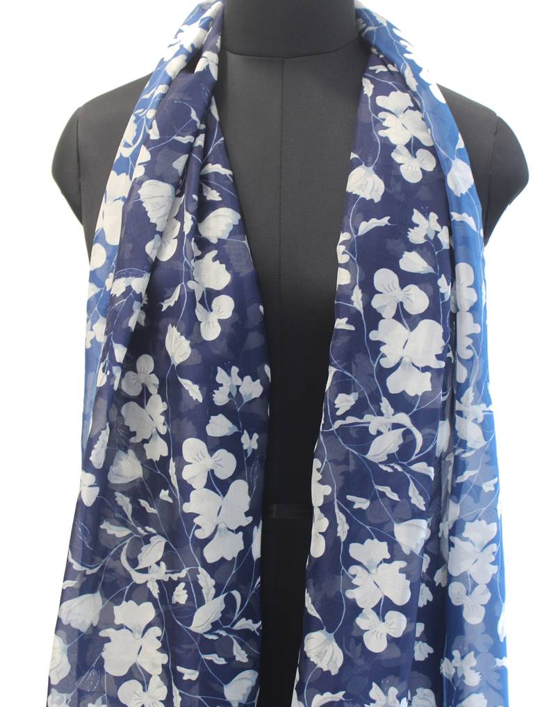 DesiButik Beautiful Blue  Modal Satin Fabric Digitally Printed Scarf
