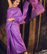 Purple woven linen saree with blouse