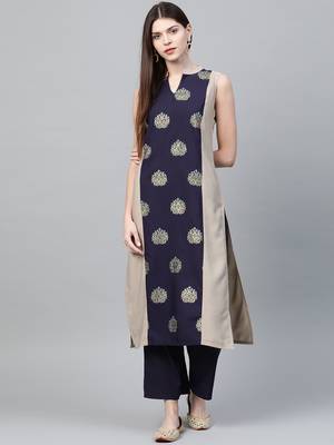 Light grey printed crepe ethnic-kurtis 1