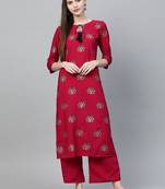 Dark pink printed crepe ethnic-kurtis