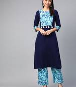 Navy blue printed crepe ethnic-kurtis
