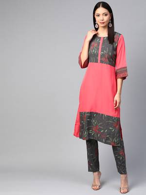 Coral printed crepe ethnic-kurtis 1