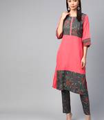 Coral printed crepe ethnic-kurtis