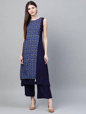 Navy blue printed rayon ethnic-kurtis 1