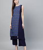 Navy blue printed rayon ethnic-kurtis
