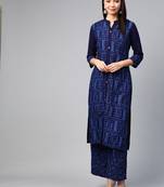 Navy blue printed rayon ethnic-kurtis