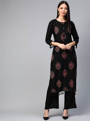Black printed rayon ethnic-kurtis 1