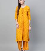Mustard printed rayon ethnic-kurtis