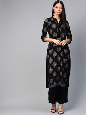 Black printed rayon ethnic-kurtis 1