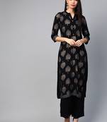 Black printed rayon ethnic-kurtis