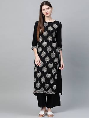 Black printed rayon ethnic-kurtis 1