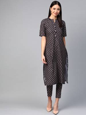 Navy blue printed rayon ethnic-kurtis 1