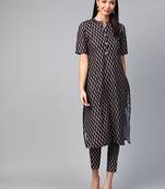 Navy blue printed rayon ethnic-kurtis