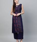 Navy blue printed rayon ethnic-kurtis