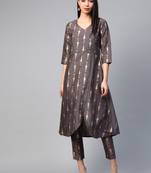 Grey printed silk ethnic-kurtis